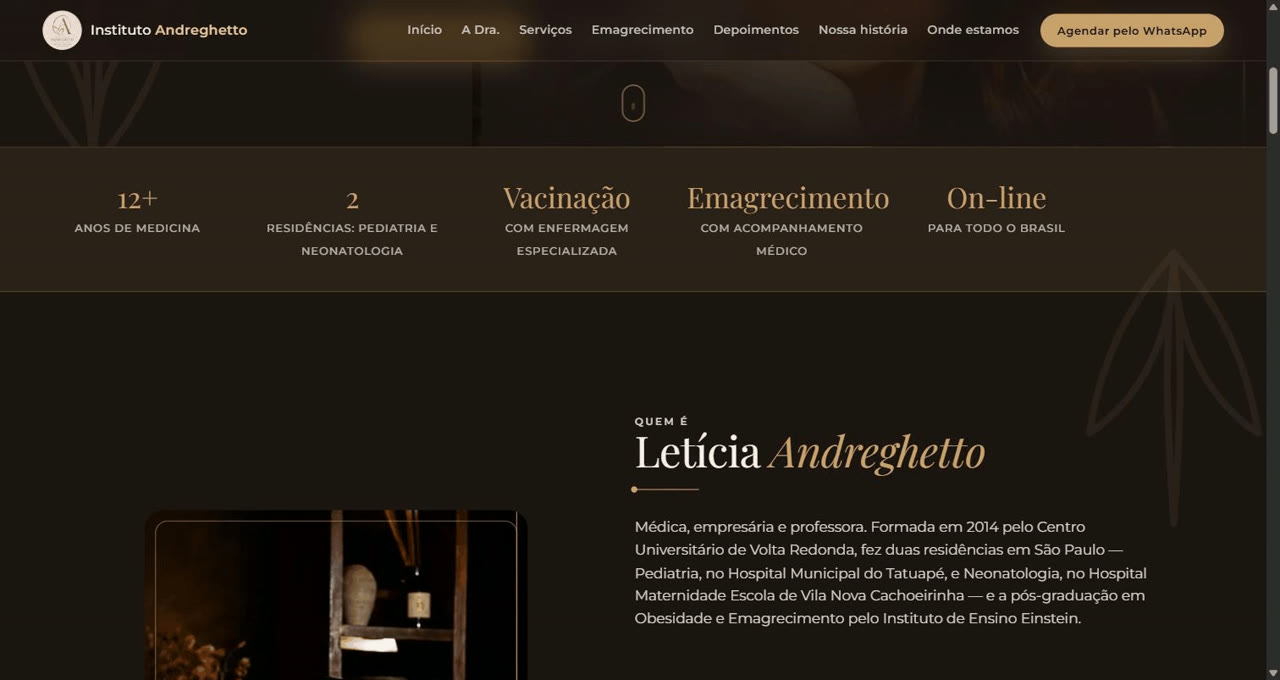 Captura de tela do site novo do Instituto Andreghetto